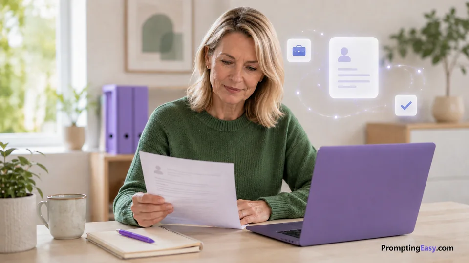 Professional job application workspace with a person preparing career documents on a laptop