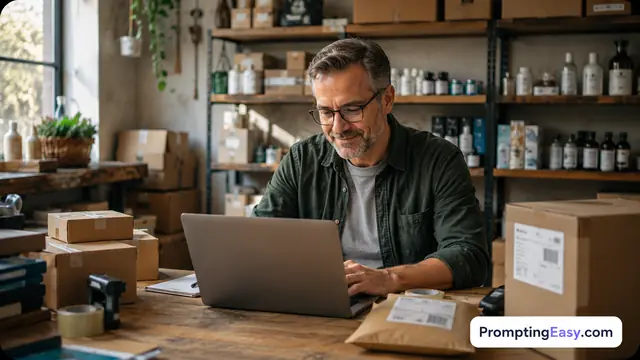 Small business owner using AI to prepare a practical launch workflow